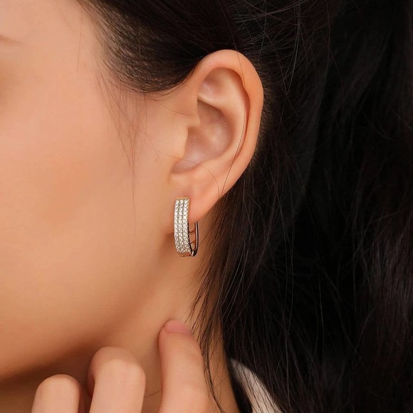 14k Gold Plated Huggie Hoops\ CZ Hoops - Picture 3 of 5